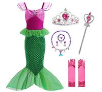 LiUiMiY Disfraz Sirenita Niña Vestido de Princesa Sirena Ariel con Accesorios Cumpleaños Carnaval Navidad, 4-5 Años (Etiqueta 120)