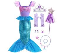 LiUiMiY Disfraz Vestido Sirenita Niña Princesa Ariel Sirena con Accesorios para Halloween Carnaval Fiestas Cumpleaños, 7-8 Años (Etiqueta 150)