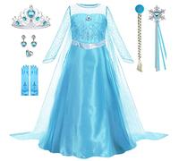 LiUiMiY Vestido de Elsa Princesa Disfraz Niña Azul para Carnaval Cumpleaños Cosplay Halloween Fiesta 2-8 años con Accesorios, Azul, 146-152 (etiqueta 150)