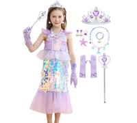 LiUiMiY Vestido Princesa Sirena Disfraz Niña Lentejuelas con Accesorios para Halloween Carnaval Fiestas Cumpleaños, 5-6 Años (Etiqueta 130)