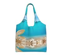 Liulannq Bolsa de lona con un solo hombro, color perla de mar, bolsa de protección del medio ambiente que se puede reutilizar, súper duradera y lavable.