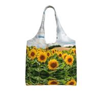 Liulannq Bolsa de lona con un solo hombro, diseño de campo de girasoles, bolsa de protección del medio ambiente de color que se puede reutilizar, súper duradera y lavable.