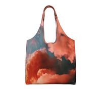 Liulannq Bolsa de lona con un solo hombro, diseño de cielo con nubes esponjosas, bolsa de lona de color respetuoso con el medio ambiente, se puede reutilizar, súper duradera y lavable.