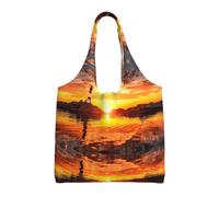 Liulannq Bolsa de lona con un solo hombro, diseño de faro de mar al atardecer, bolso de mano de color respetuoso con el medio ambiente que se puede reutilizar, súper duradero y lavable.