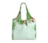 Liulannq Bolsa de lona con un solo hombro, diseño de hojas verdes, color verde turquesa, bolso de mano respetuoso con el medio ambiente que se puede reutilizar, súper duradero y lavable.