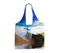 Liulannq Bolsa de lona con un solo hombro, diseño de olas de mar, bolsa de lona de color respetuoso con el medio ambiente, se puede reutilizar, súper duradera y lavable.