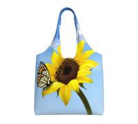 Liulannq Bolsa de lona de verano con un solo hombro, diseño de girasol, mariposa, azul cielo, bolsa de lona de color respetuoso con el medio ambiente, se puede reutilizar, súper duradera y lavable.