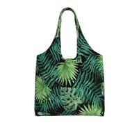 Liulannq Bolsa de lona transparente con patrón de hoja de palma de un solo hombro, bolso de mano de color respetuoso con el medio ambiente que se puede reutilizar, súper duradero y lavable.