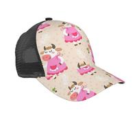 Liulannq Bonita gorra de béisbol de malla con diseño de vaca de dibujos animados, cálida, curvada y cálida, color de sarga, sombrero casual. Es universal en todas las estaciones.