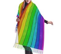 Liulannq Bufanda cálida con flecos de fondo de madera de colores arcoíris, envuelta en felpa, chal suave, necesario para otoño e invierno.