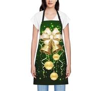 Liulannq Delantal impermeable para mujer, diseño de bolas y campanas doradas de Navidad, con correa ajustable para el hombro y circunferencia de la cintura, adecuado para cocina, hotel y escenas de