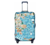 Liulannq Funda protectora de maleta con diseño de mapa de Grecia, de alta elasticidad, que decora y protege tu maleta del polvo y los arañazos., Black, L