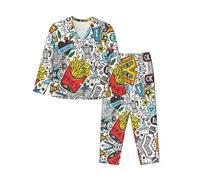 Liulannq Pijama de manga larga para mujer de Comic Art, ropa de hogar suave y cálida para todas las estaciones, agradable al tacto y transpirable., Negro, L