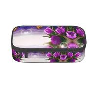 Liulannq Purple Tulip Butterfly - Estuche para bolígrafos de papelería de gran capacidad