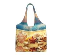 Liulannq Seashells On The Sandy Beach - Bolsa de lona con un solo hombro, color respetuoso con el medio ambiente, se puede reutilizar, súper duradera y lavable.