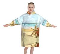 Liulannq Sudadera con capucha de franela unisex para niños, diseño de estrella de mar y coral en la playa, ligera y cálida, agradable al tacto y transpirable., Negro, 320g flannel