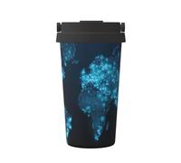 Liulannq Taza abierta con un solo botón, diseño de mapa del mundo, protección del medio ambiente y salud, de acero inoxidable, portátil, para conservar el calor y el frío, se utiliza para viajar con