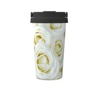 Liulannq White Rose - Taza abierta de un solo botón, protección del medio ambiente y salud, acero inoxidable, portátil, conservación del calor y conservación del frío, se utiliza para viajar con tazas