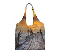 Liulannq Wild Goose By The Bridge - Bolsa de lona con un solo hombro, color respetuoso con el medio ambiente, se puede reutilizar, súper duradera y lavable.