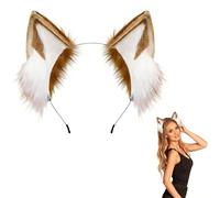 LIULINY 1 Piezas Marrón Blanco Orejas Zorro, Ajustable Orejas de Zorro, Encantador Fox Ears, Diadema de Felpa para Mujer, Ideal para Cosplay, Lavado Facial, Disfraces Fiesta y Accesorios Carnaval.