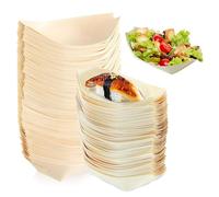 LIULINY 100 Pezzi Barchette Finger Food in Legno, 11x7cm Barchette Finger Food Ciotole Biodegradabile Fingers Foods Barche Sostenibile e Compostabile Alternativa Naturale al Bambù per Snack Insalata