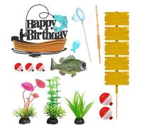 LIULINY 17 Piezas Adornos Cumpleaños de Pesca, DIY Pesca Decoración para Tartas, Adornos para Tartas Bajo Mar para Fiestas de Cumpleaños, Fiestas de Vacaciones, Celebraciones de Pescado Decoracion