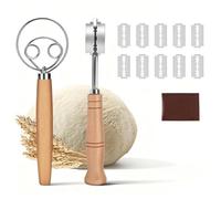LIULINY 2 Piezas Cuchillo de Panadero, Juego Cortador Masa y Batidor Danés con 10 Cuchillas Repuesto, Herramienta Corte Pans para Cortes Rectos y Curvos, Cuchillos de Pan para Hacer Pasteles Masa DIY
