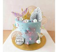 LIULINY 26 Piezas Decoración para Tartas de Sirena, DIY Decoración de Pastel de Sirena con Cola, Perla Reutilizables Adornos para Tartas Bajo el mar para Niños Cumpleaños Tema Party Decorations