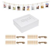 LIULINY 40 Piezas Cornici Portafoto in Cartone, 11,5 x 15,5 Marcos de Fotos Diy, Blanco Papier Fotorahmen con Clips de Madera Cuerda de Cáñamo, Adecuado para Papier Fotorahmen de Bodas de Cumpleaños