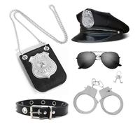 LIULINY 5 Piezas Accesorios Disfraz Policia, Disfraz Policia Niño Accesorios con Sombreros, Insignias, Gafas, Esposas Infantiles y Cinturones, Adecuados para Carnavales, Fiestas de Disfraces