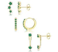LIULINY 6 Piezas Oro de 18K Pendientes Mujer, Pendientes Mujer Oro Set, Pequeños Earrings, Incrustaciones de Circón Verde, Adecuado para Novia, Madre, Hija, Ropa de Fiesta