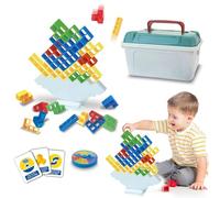 LIULINY 64 Piezas Tetra Tower, Apilables Stack Juego, Tetris Balance Incluye 22 Cartas, un Disco de Castigo y una Caja para Guardarlas, Juegos de Habilidad, para Juegos Familiares, Fiestas y Viajes