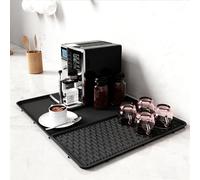 LIULINY Alfombrilla de Silicona para Café con Bordes Elevados, 2 en 1 Alfombrilla Cafetera Antideslizante, 60 x 40 cm Tapete para Máquina Café Resistente Calor, Antideslizante Fácil Limpiar (Negro)