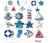 LIULINY Juego de 36 Piezas Colgantes Marítimos, Decoración Náutica, 12 Patrones Diferentes Decoracion Marinera, Longitud Ajustable Decorar Marinera Pared, Útil para Decorar Habitaciones Regalar Azul