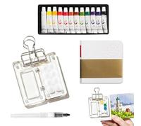 LIULINY Pocket Artist Watercolour Travel Set, 8 Grids Wooden Travel Paint Paleta, 12 Colores Mini Paleta de Acuarela con Clips, Mini Dibujo Portátil, para Niños y Artistas Que Viajan (Transparente)