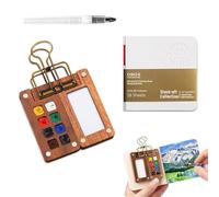 LIULINY Pocket Artist Watercolour Travel Set, 8 Grids Wooden Travel Paint Paleta, Mini Paleta de Acuarela con Clips, Mini Dibujo Portátil, Práctico Kit de Pintura para Niños y Artistas Que Viajan
