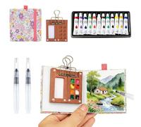 LIULINY Pocket Artist Watercolour Travel Set, Mini Set Qcuarela 8 Grids Wooden Travel Paint Paleta, 12 Colores Mini Paleta de Acuarela Dibujo Portátil, para Niños y Artistas Que Viajan (Floral)