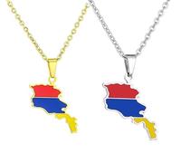 Liumarvexia 2 collares con colgante de mapa, collares de bandera de mapa de Armenia, collar clásico con colgante de hip hop de Armenia, joyería para mujeres y hombres, regalo de joyería de moda, 50cm