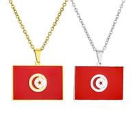 Liumarvexia 2 collares con colgante de mapa de la bandera de Túnez, de acero inoxidable, cadena de 50 cm, collar decorativo para fiesta, 50cm, Acero inoxidable