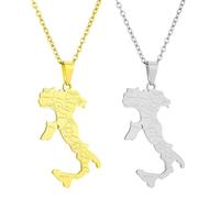 Liumarvexia 2 collares de cadena ajustables con diseño de mapa de ciudades italianas, color plateado y dorado, adorno de hip hop, decoración de mapa de ciudades italianas, 50cm, Acero inoxidable