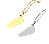 Liumarvexia 2 collares de cadena ajustables con diseño de mapa del Líbano, color plateado y dorado, gargantilla decorativa de hip hop, collar de mapa del Líbano liso, 50cm, Acero inoxidable