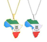 Liumarvexia 2 collares de Guinea Ecuatorial, mapa de África y bandera para mujeres y hombres, Guinea Ecuatorial, collar con colgante de África, accesorios de joyería de mapa de acero inoxidable, 50cm