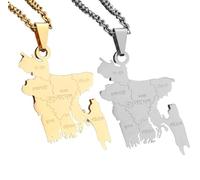 Liumarvexia 2 collares de mapa de ciudades en Bangladesh para hombres y mujeres, dije en forma de mapa de ciudades de Bangladesh, collar de moda, regalo de fiesta, joyería de moda, 50cm, Acero