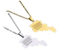 Liumarvexia 2 collares de mapa de la bandera de Armenia, collar decorativo de Armenia, collares novedosos con colgante de joyería, unisex, cadena de suéter para mujeres y hombres, 50cm, Acero