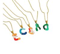 Liumarvexia Collar con colgante de inicial mayúscula de la A a la Z esmaltada de colores para mujeres y hombres, joyería de moda con forma de bambú con 26 letras, collar con colgante, 50CM, Otros