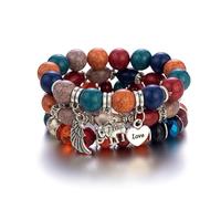 Liumarvexia Pulsera de cuentas bohemias con alas de elefante, turquesa, pulsera bohemia con caja de regalo para mujer, verano, playa, fiesta, apilable, elástica, regalo de joyería, adjustable