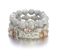 Liumarvexia Pulsera de cuentas bohemias con alas de elefante, turquesa, pulsera bohemia con caja de regalo para mujer, verano, playa, fiesta, apilable, elástica, regalo de joyería, adjustable