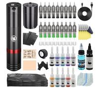 LIUMATE Kit de Maquillaje Máquina Inalámbrica con 2 Baterías de 1500mAh Rotativa Batería Máquina Kit 20 Agujas 11 Tintas para Principiantes y Artistas