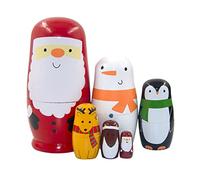 Liummrcy Adornos de Navidad, muñecas de anidación Rusa de Madera Santa Claus Penguin Elk Snowman Muñeco de muñecas Juego de de Navidad 6 Piezas