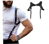 Liummrcy Arnés de Pecho para Hombres Arnés de Cuero de PU Negro Ajustable con Clip para Hombres Camisa, Rendimiento del Club Nocturno y más